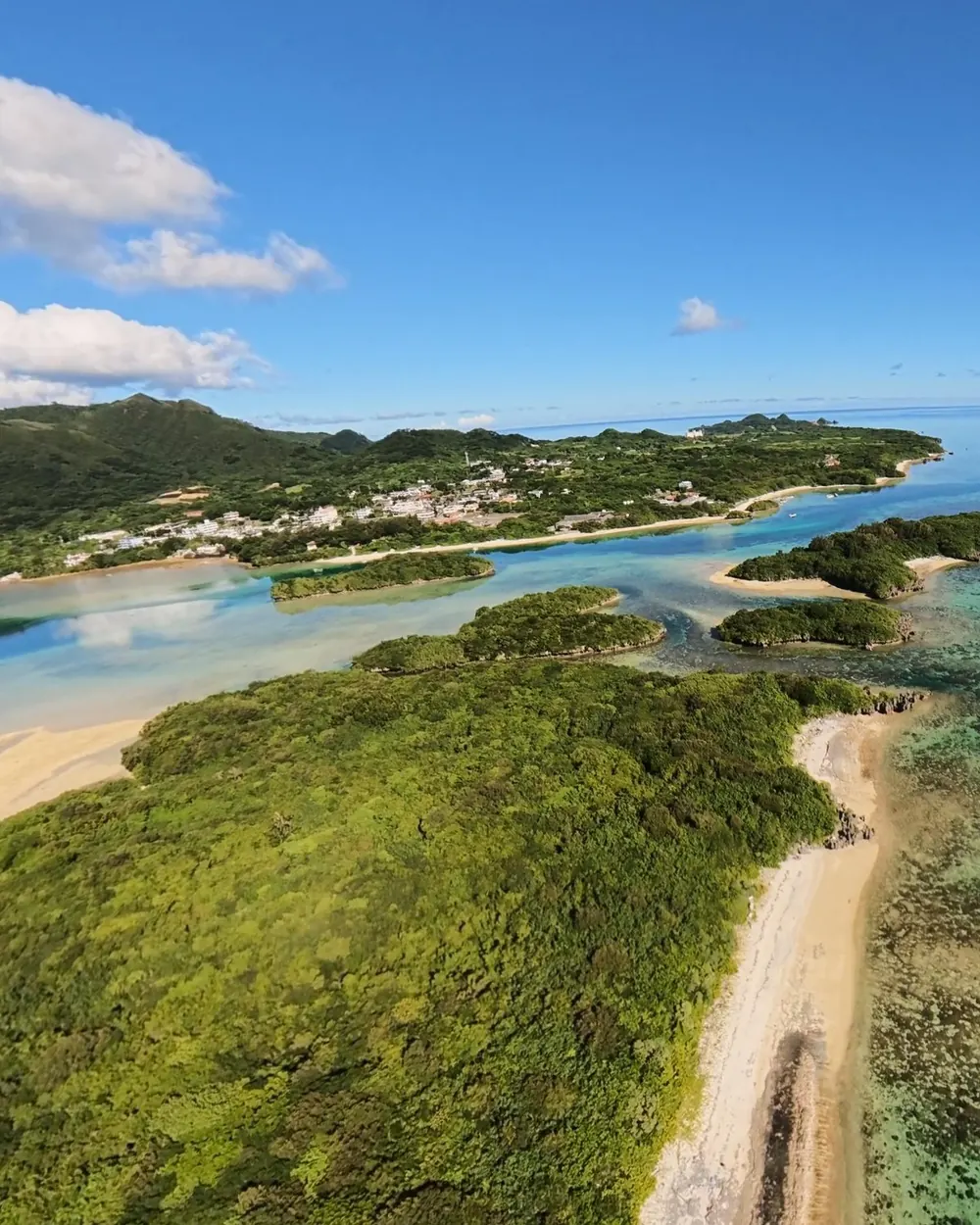 ドローンによる海岸線と入り江の空撮